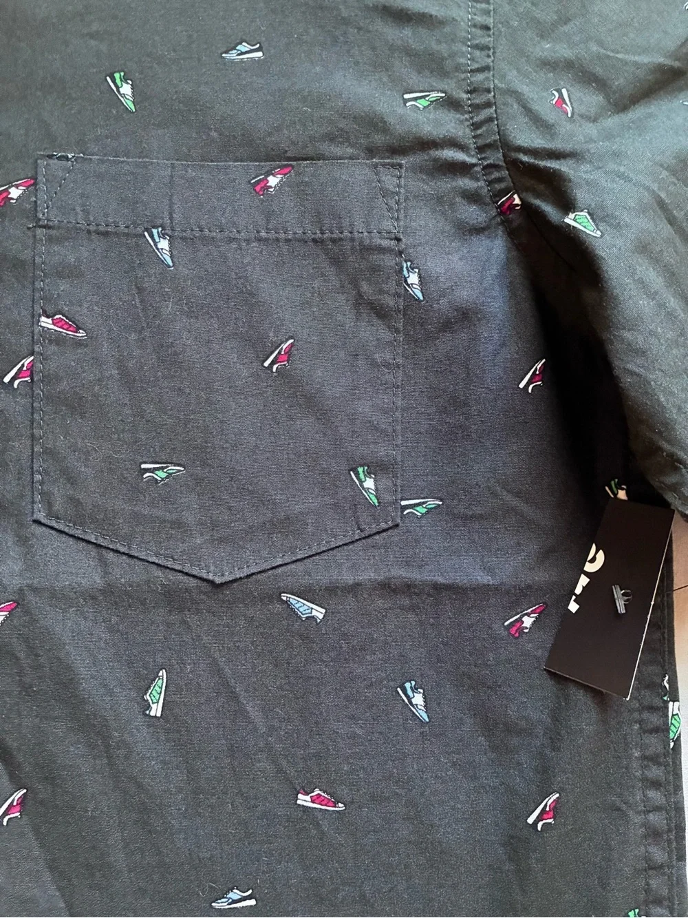 NEW art class Black Short-Sleeve Button-Down Shirt with miniature sneaker print